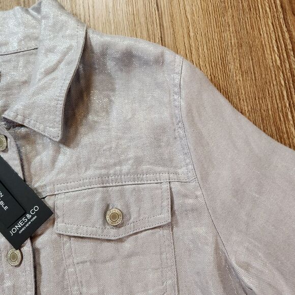 ☔️🔸️NWT Jones New York Metallic Lavender Lightweight LinenButtoned Jacket Large - Picture 5 of 11